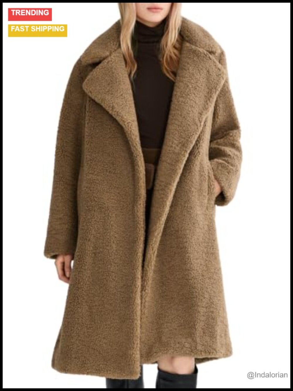 Oversized Sherpa Teddy Coat Faux Fur Notch Lapel Mid-Length Winter Jacket
